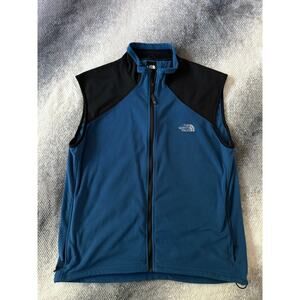 The North Face Vintage Fleece Blue Black Mens Zip Up Polartec Vest Size XL